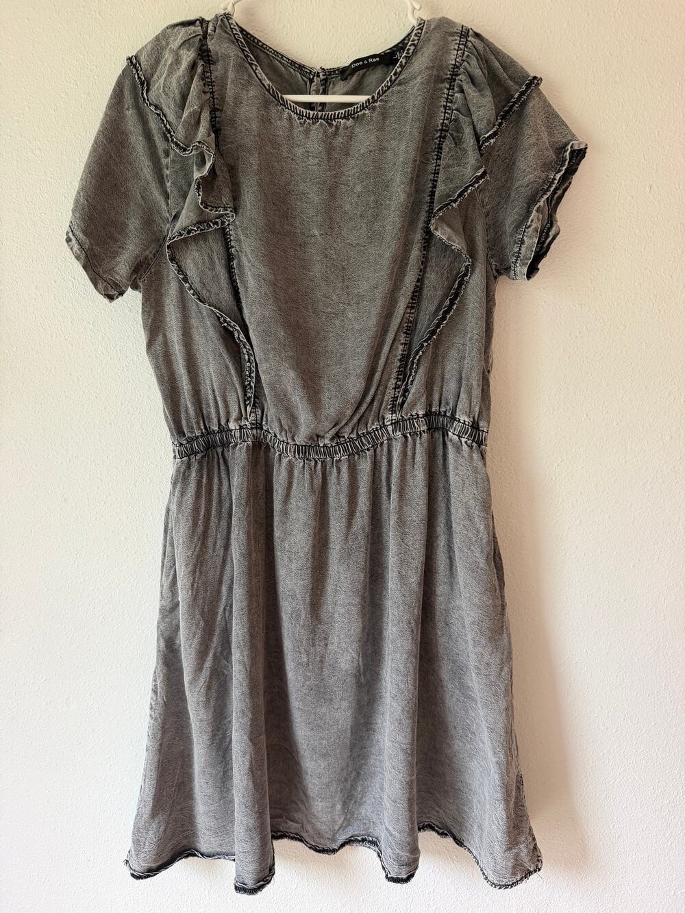 Gray Acid Wash Ruffle Sleeve Fairy Grunge Whimsigoth Mini Dress Size Large Boho